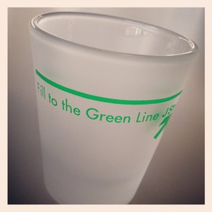 j street's "fill to the green line" shot glass; photo by salem pearce via  instagram