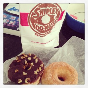 shipley's chocolate iced nut and cinnamon sugar donuts; photo by salem pearce (via instagram)