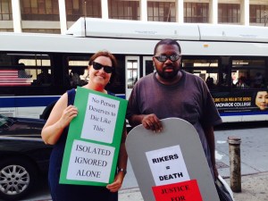 At a protest in front of the Bronx DA's office, demanding accountability for the death of a man -- ruled a homicide -- held in solitary at Rikers Island.